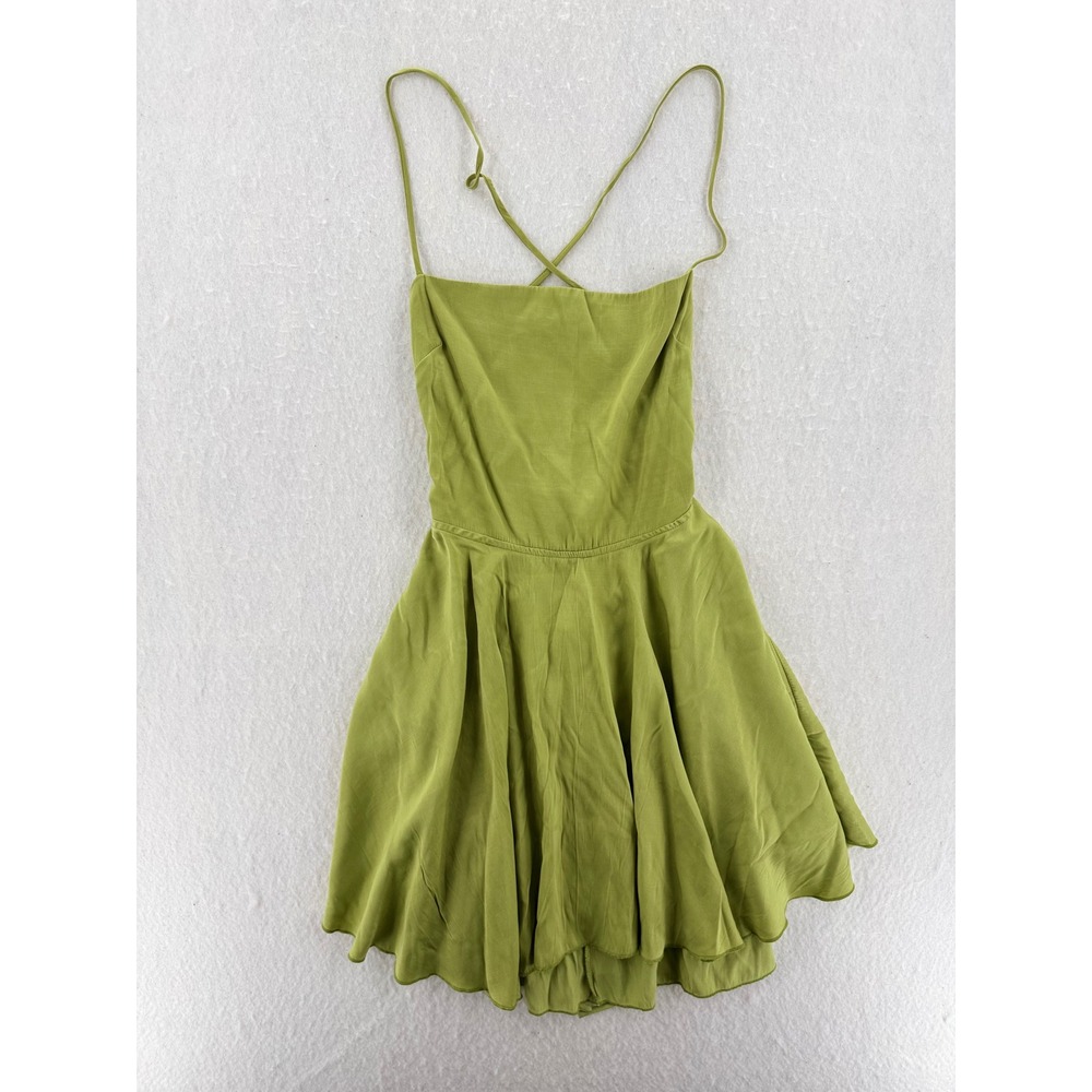 Unbranded - Lace Up Back Mini Dress Strappy Flowy - Lime Green - S - Women